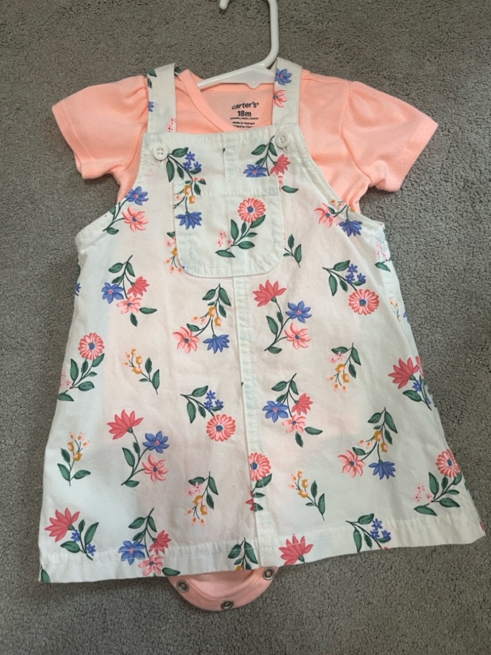 Carter's White Floral Overall Dress with Peach Tee